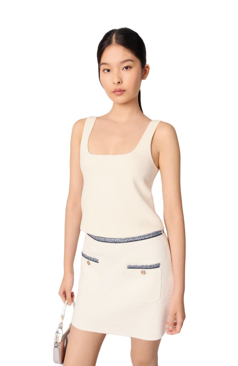 maje Short skirt with contrasting trim, Main, color, Ecru