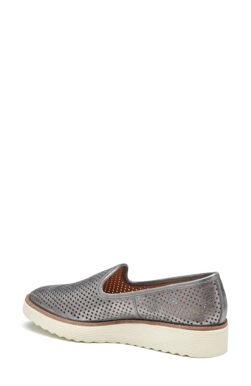 Johnston & Murphy Mitzi Perforated Venetian Loafer In Pewter Italian Metallic