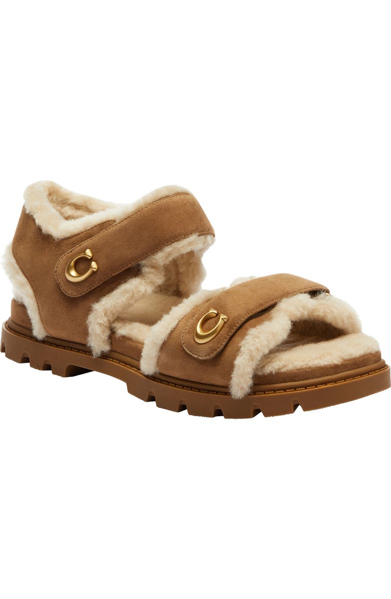 COACH Brynn Genuine Shearling Lined Sandal, Main, color, Coconut/ Natural