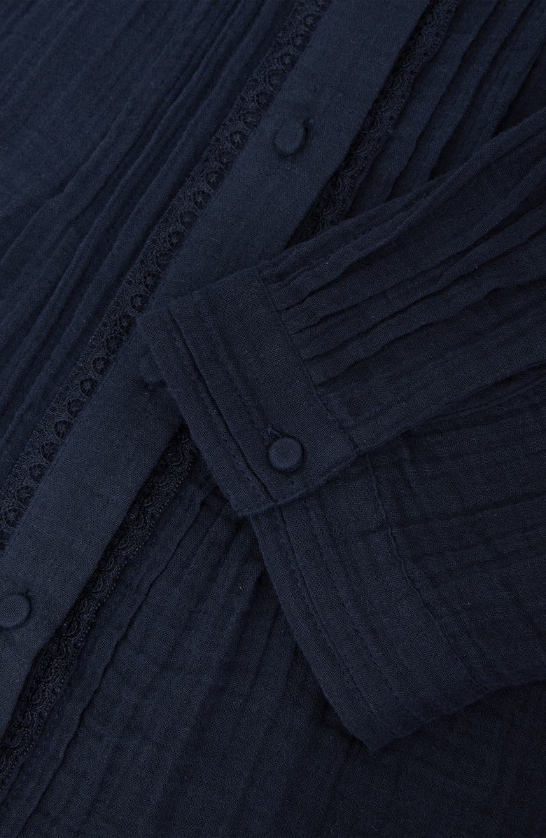 Reiss Aurelia Pintuck Pleat Cotton Gauze Button-Up Shirt, Alternate, color, Navy