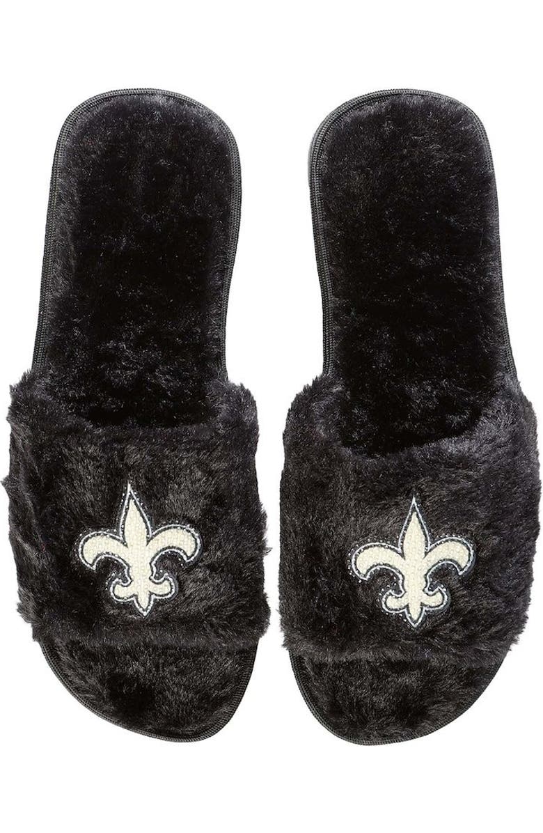 FOCO Women's FOCO Black New Orleans Saints Rhinestone Fuzzy Slippers, Alternate, color,