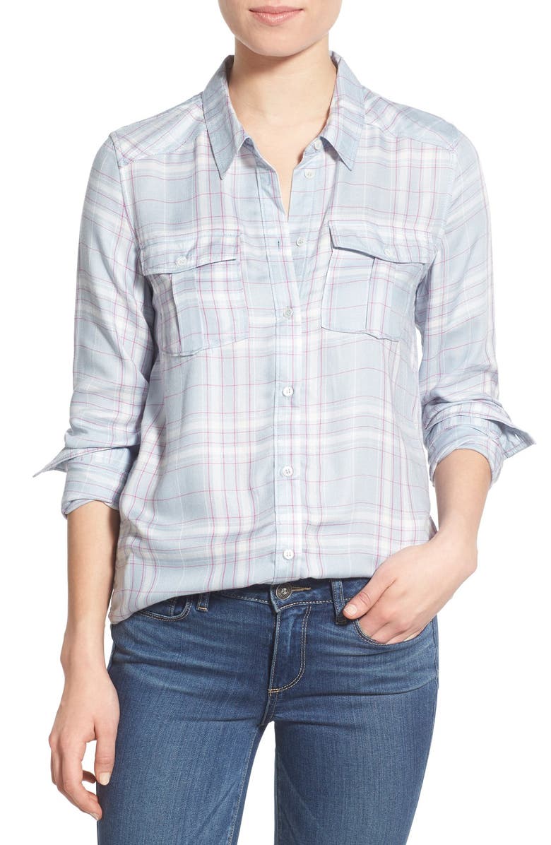 PAIGE 'Mya' Plaid Shirt, Main, color, Blue Fog/ White/ Fuschia