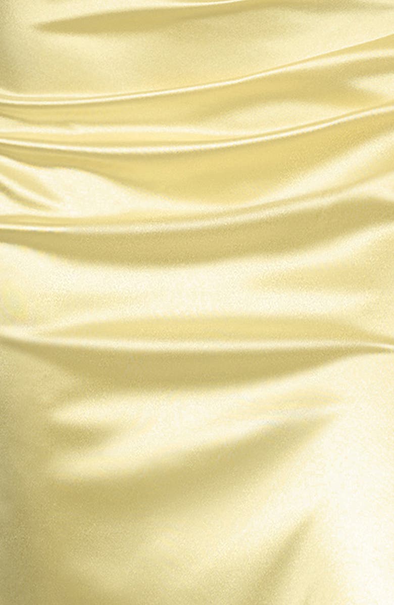 Blondie Nites Glam Ruched Strapless Satin Gown, Alternate, color, Yellow