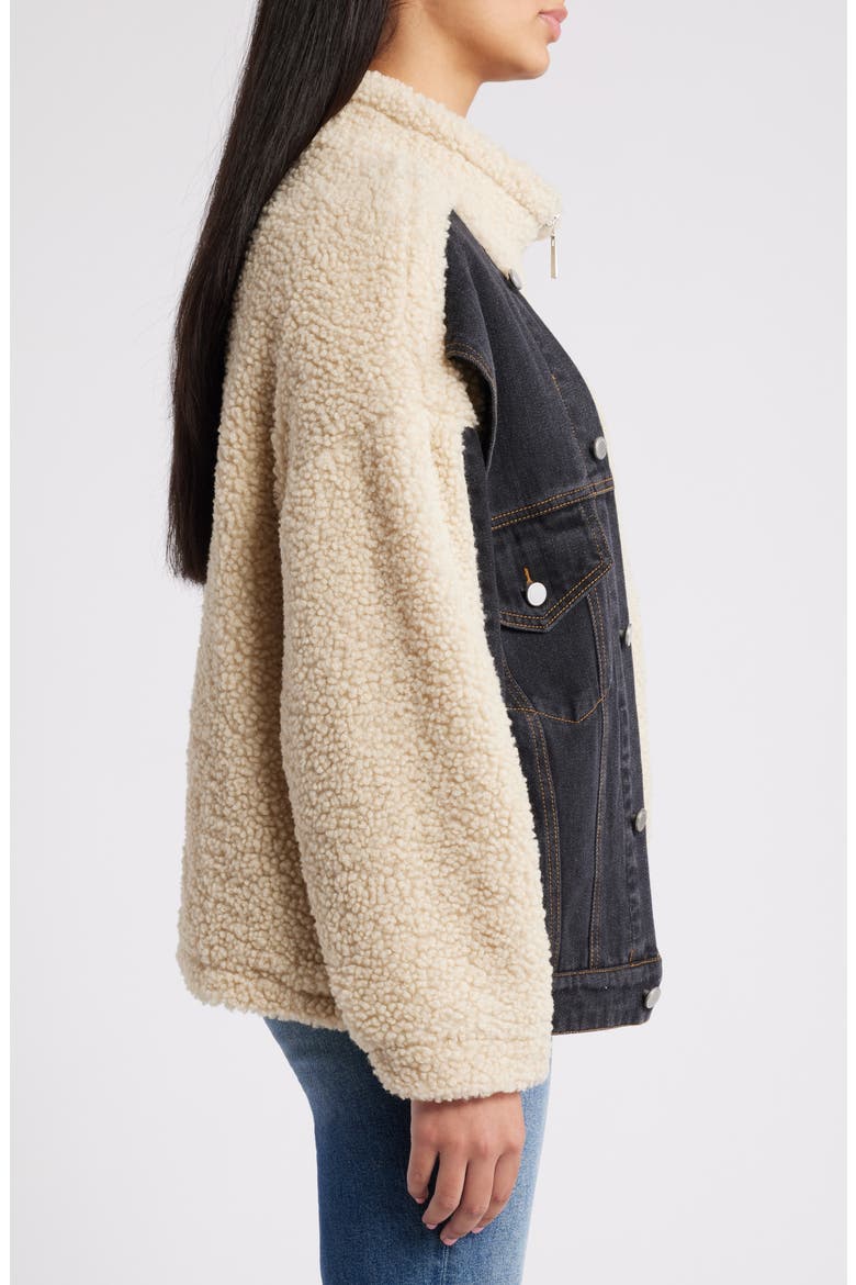 High Pile Fleece & Denim Trucker Jacket, Alternate, color, BLACK EYES