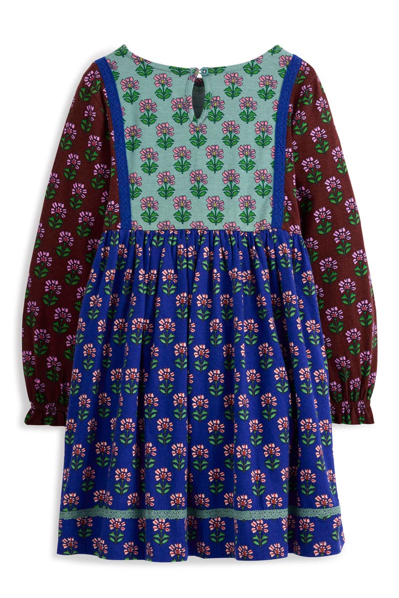 Kids' Floral Print Cotton Jersey Dress, Alternate, color, BRIGHT BLUE WOODBLOCK FLOWER