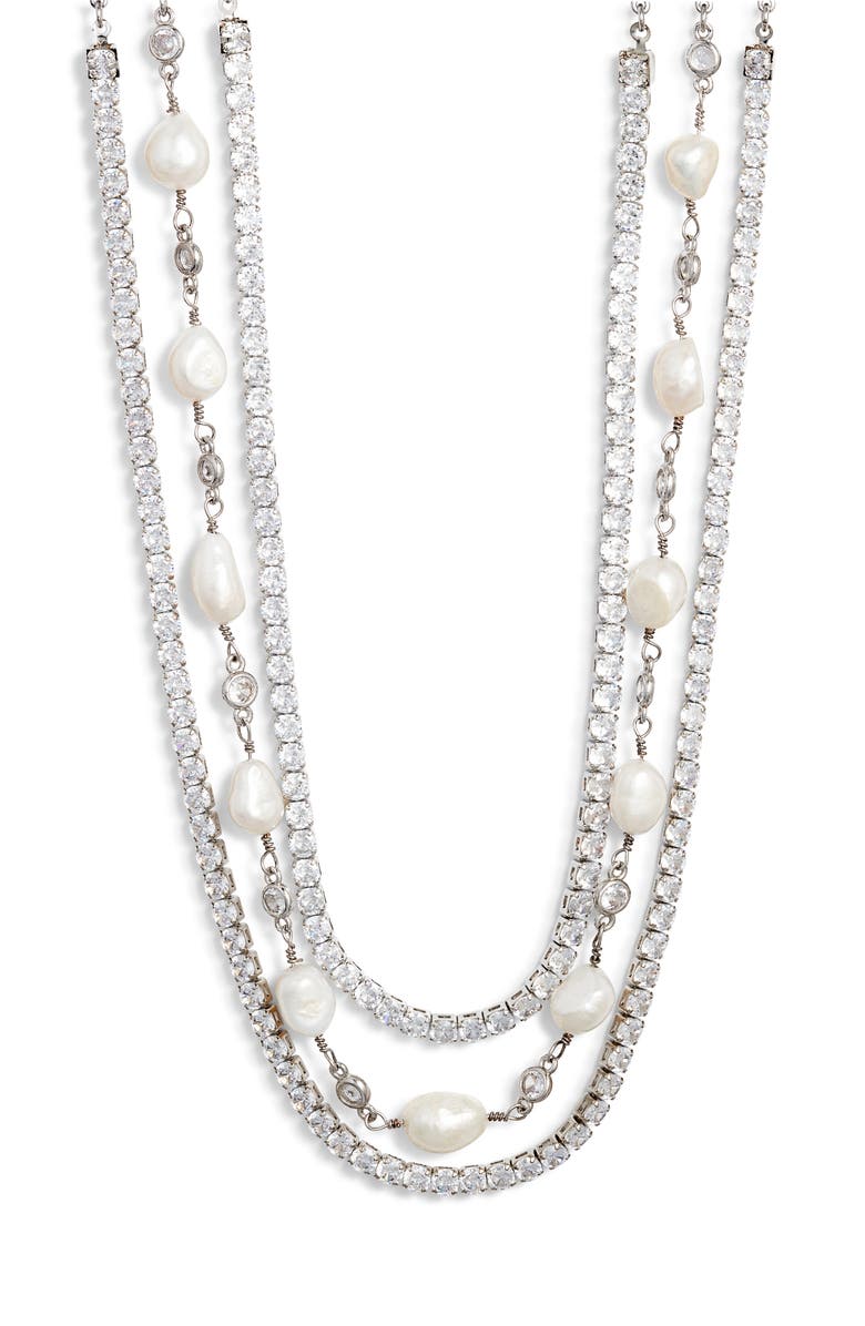 VIDAKUSH Freshwater Pearl & Cubic Zirconia Layered Choker, Alternate, color, Silver