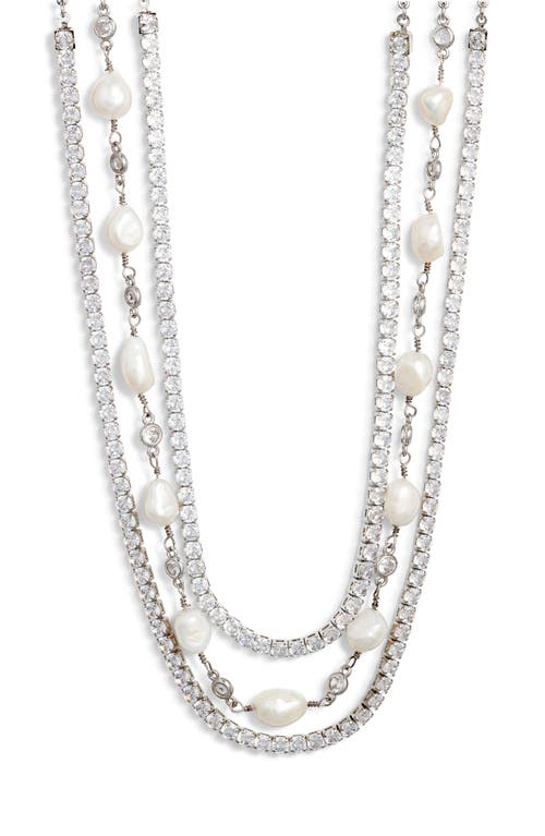 Vidakush Freshwater Pearl & Cubic Zirconia Layered Choker In Silver