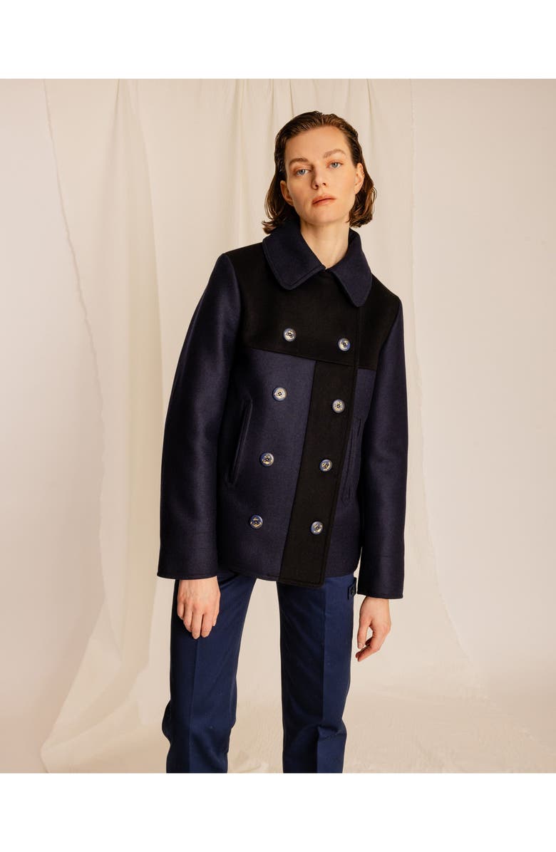 Fortela Patchwork Wool Caban Jacket, Alternate, color, Navy Blue
