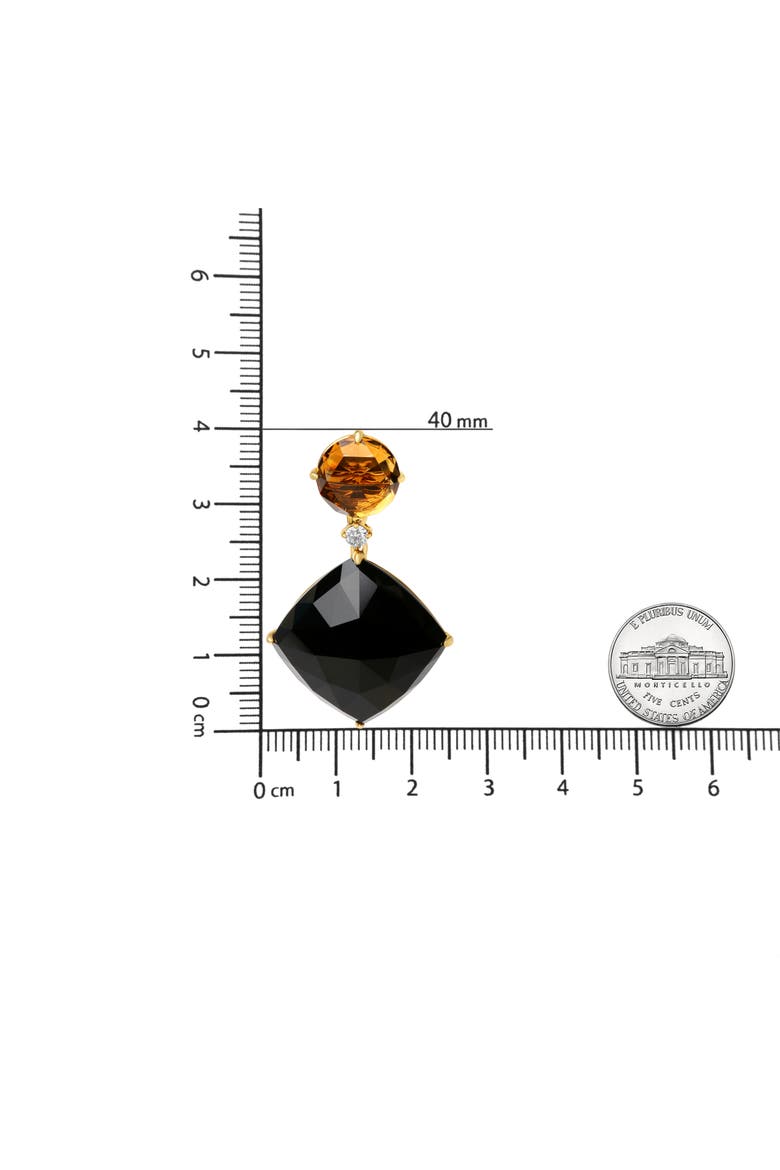 18K Yellow Gold 1/5 Cttw Diamond with Citrine & Black Onyx Gemstone Dangle Earring, Alternate, color, Yellow