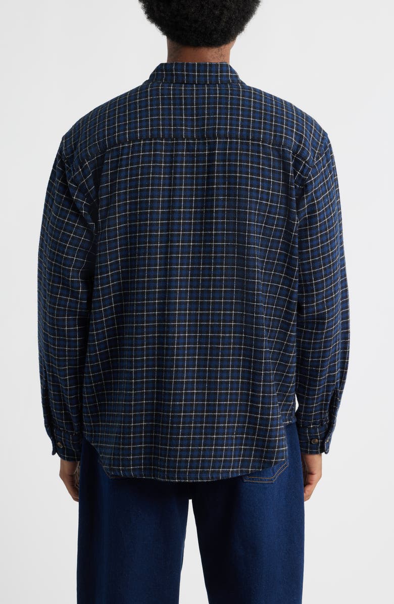 Obey Adams Plaid Long Sleeve Flannel Long Sleeve Camp Shirt, Alternate, color, Academy Navy Multi