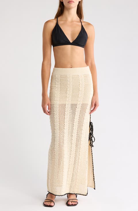 Open Stitch Side Slit Cover-Up Maxi Skirt