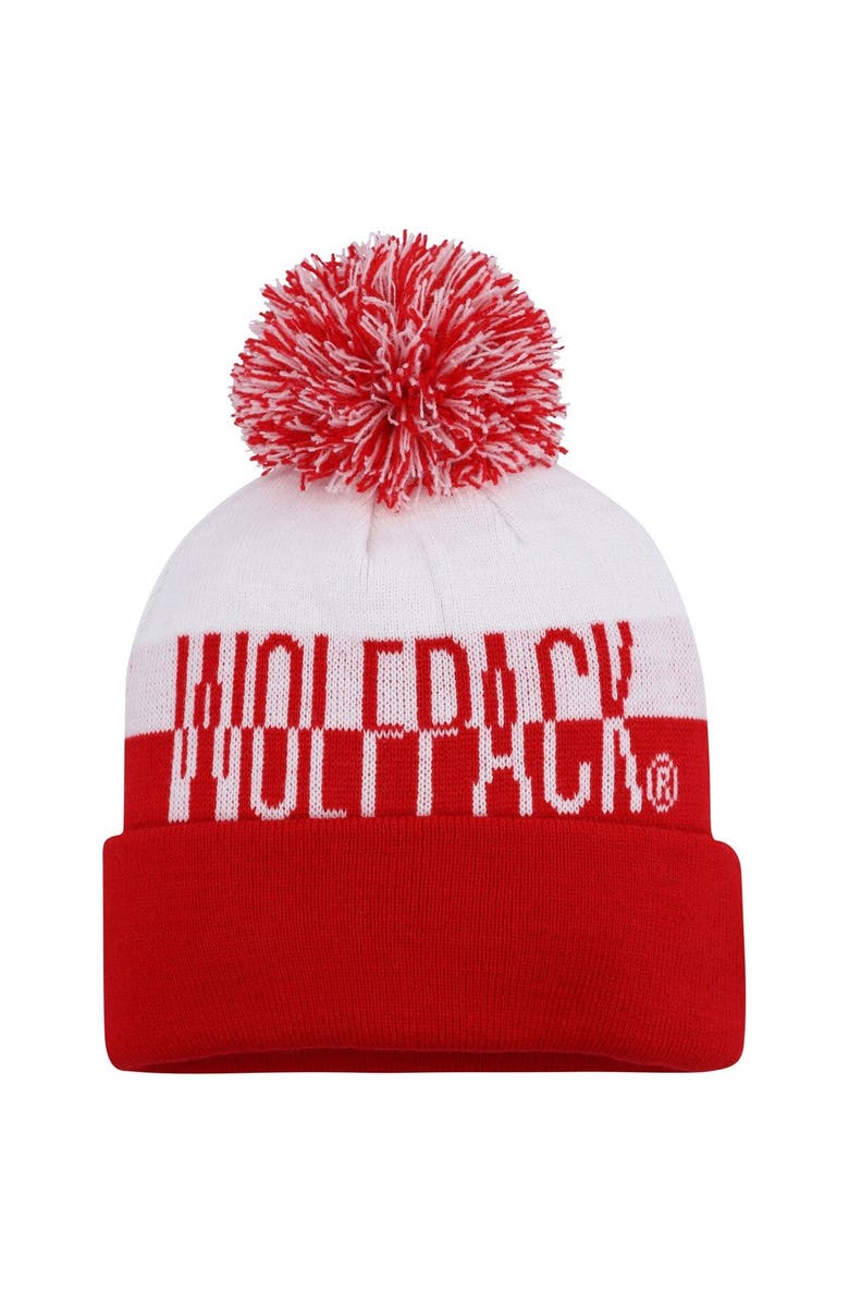 adidas Men's adidas Red/White NC State Wolfpack Colorblock Cuffed Knit Hat with Pom, Alternate, color,