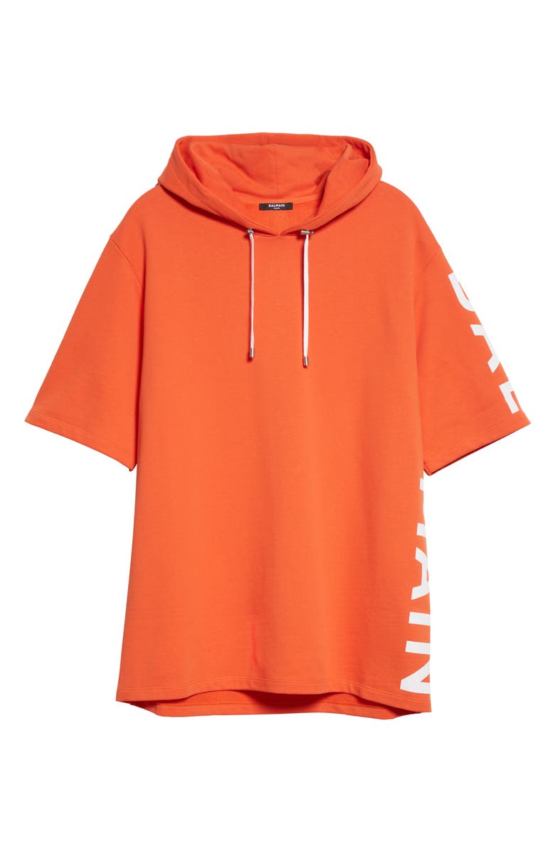 Balmain Short Sleeve Graphic Hoodie, Alternate, color, Orange/ White