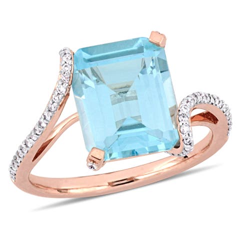 Blue Topaz & Diamond Cocktail Ring 14k