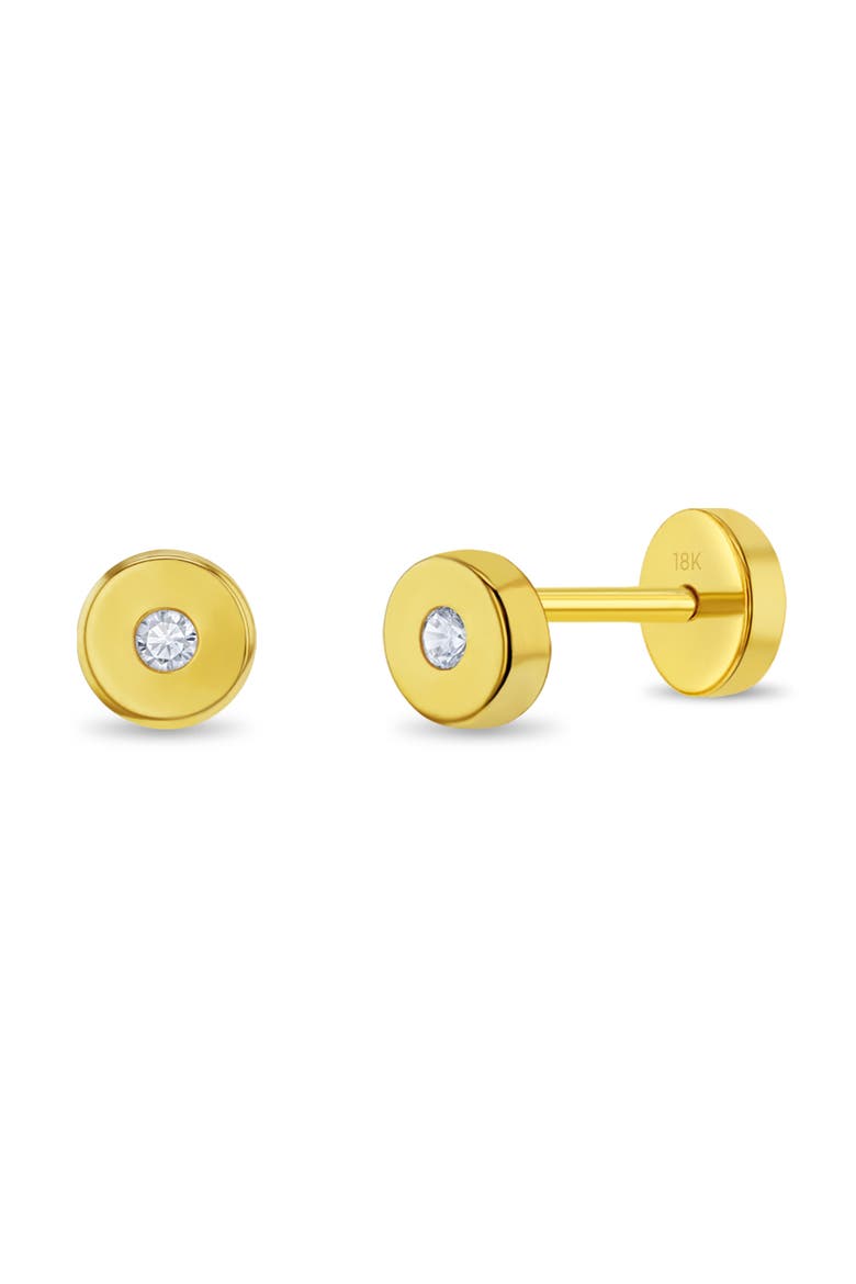 18k Round Bezel Girl Earrings, Alternate, color, Gold