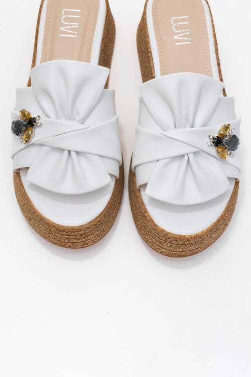 Prologue Shoes Shara Braided Bow & Bee Buckle Platform Sandal In White