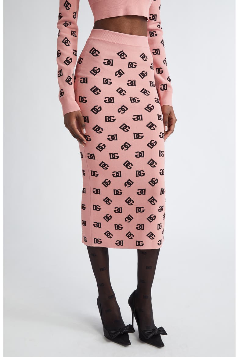 Logo Jacquard Pencil Skirt, Main, color, ROSA POLVERE SCURO