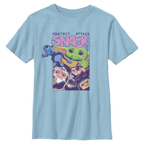 Boy's Star Wars The Mandalorian and Grogu Protect Attack Snack Collage  Graphic T-Shirt