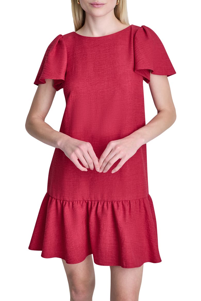 Mélange Flutter Sleeve Minidress, Alternate, color, RED SIGNATURE
