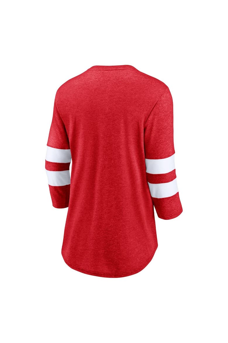 Women's Fanatics Branded Heathered Red/White New Jersey Devils Full Shield 3/4-Sleeve Tri-Blend Raglan Scoop Neck T-Shirt, Alternate, color, Heather Red