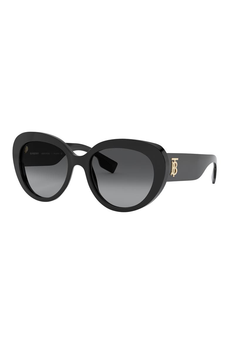 54mm Round Cat Eye Sunglasses, Alternate, color, BLACK