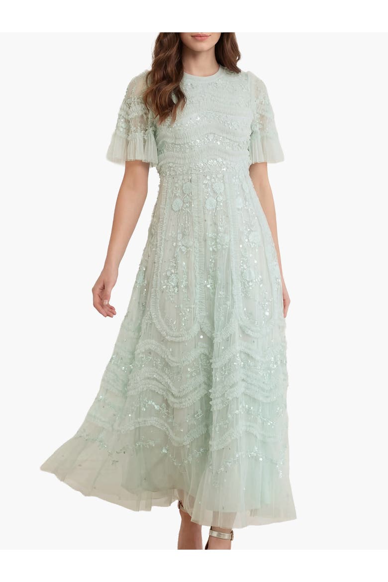 Gianna Ruffle Short Sleeve Maxi Gown, Main, color, Sea Mist