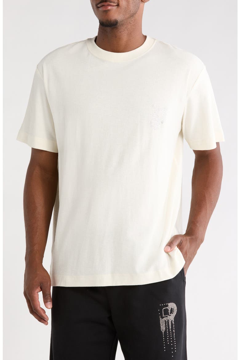 Rhinestone Logo Textured T-Shirt, Main, color, OFF WHITE