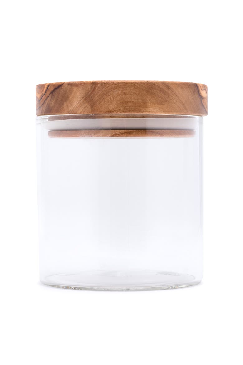 Glass Storage Jar With Olive Wood Lid, 13.5-ounce, Alternate, color, Brown