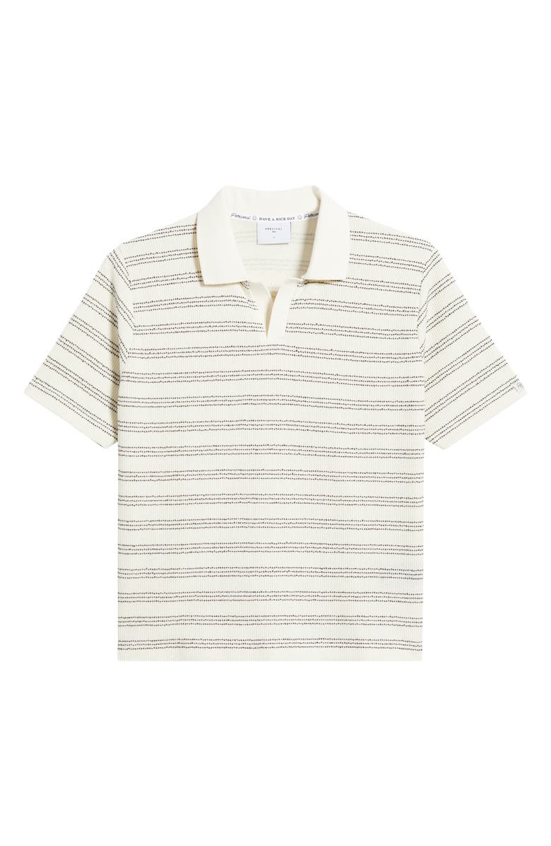 Percival Laurent Stripe Johnny Collar Cotton Blend Polo, Alternate, color, Ecru