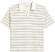 Percival Laurent Stripe Johnny Collar Cotton Blend Polo