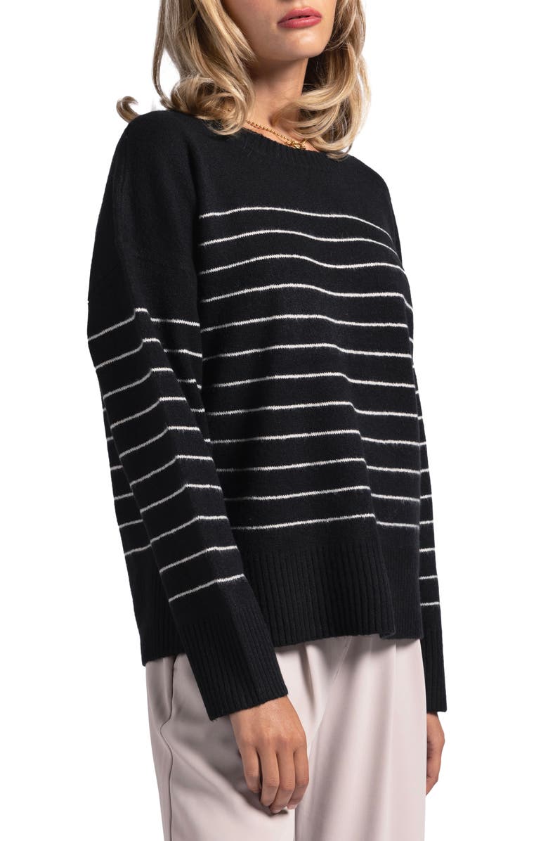 WEEKEND LOS ANGELES Kisha Stripe Crewneck Sweater, Alternate, color, Black Ivory Stripe