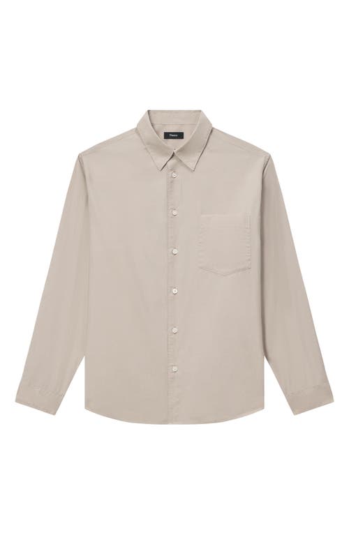 Theory Weekend Solid Cotton Button-up Shirt In Earl Grey
