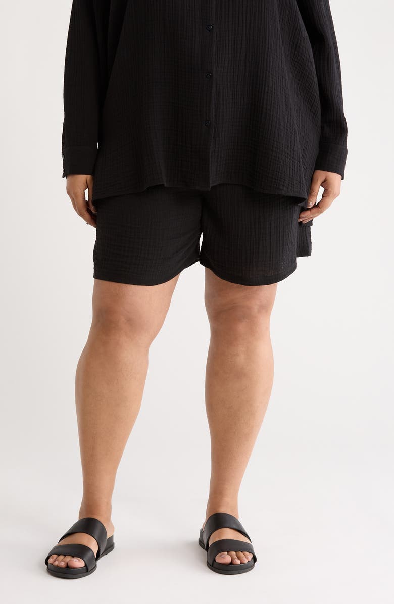 Eileen Fisher Organic Cotton Drawstring Shorts, Main, color, Black