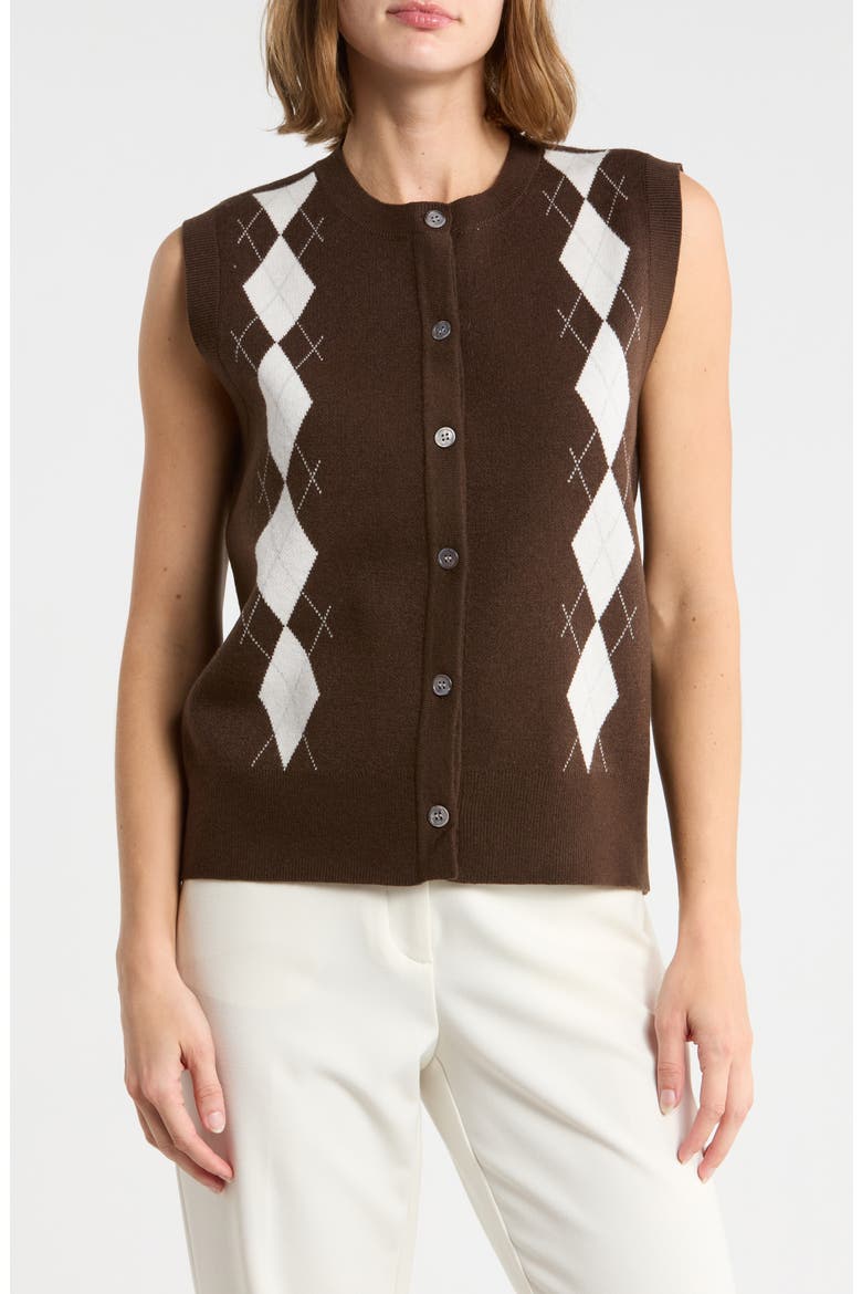 Argyle Sweater Vest, Main, color, CAF NOIR BROWN