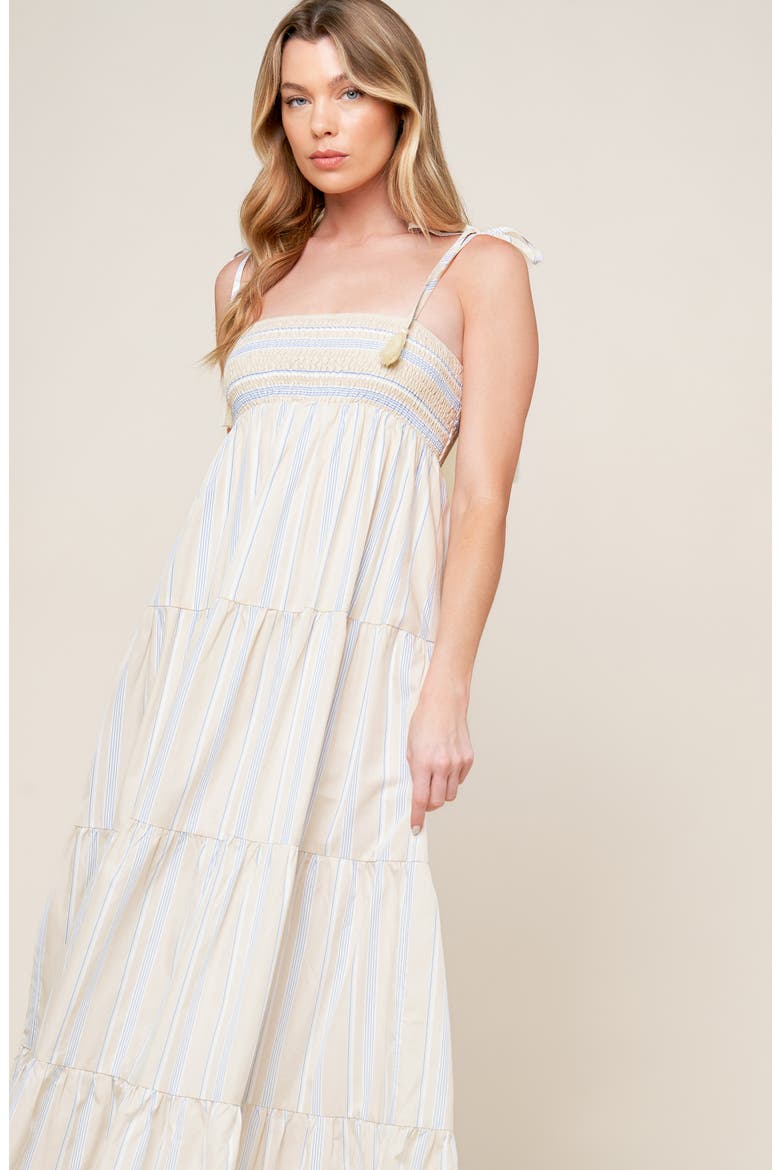 Tied Shoulder Maxi Dress, Alternate, color, TAUPE/ BLUE