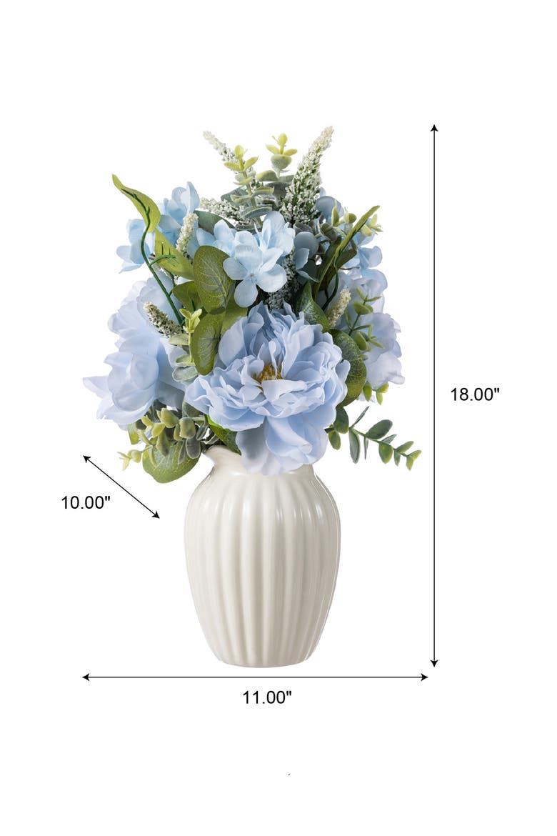 18"H Blue Peony & Hydrangea with Ceramic Vase Centerpiece, Alternate, color, Blue