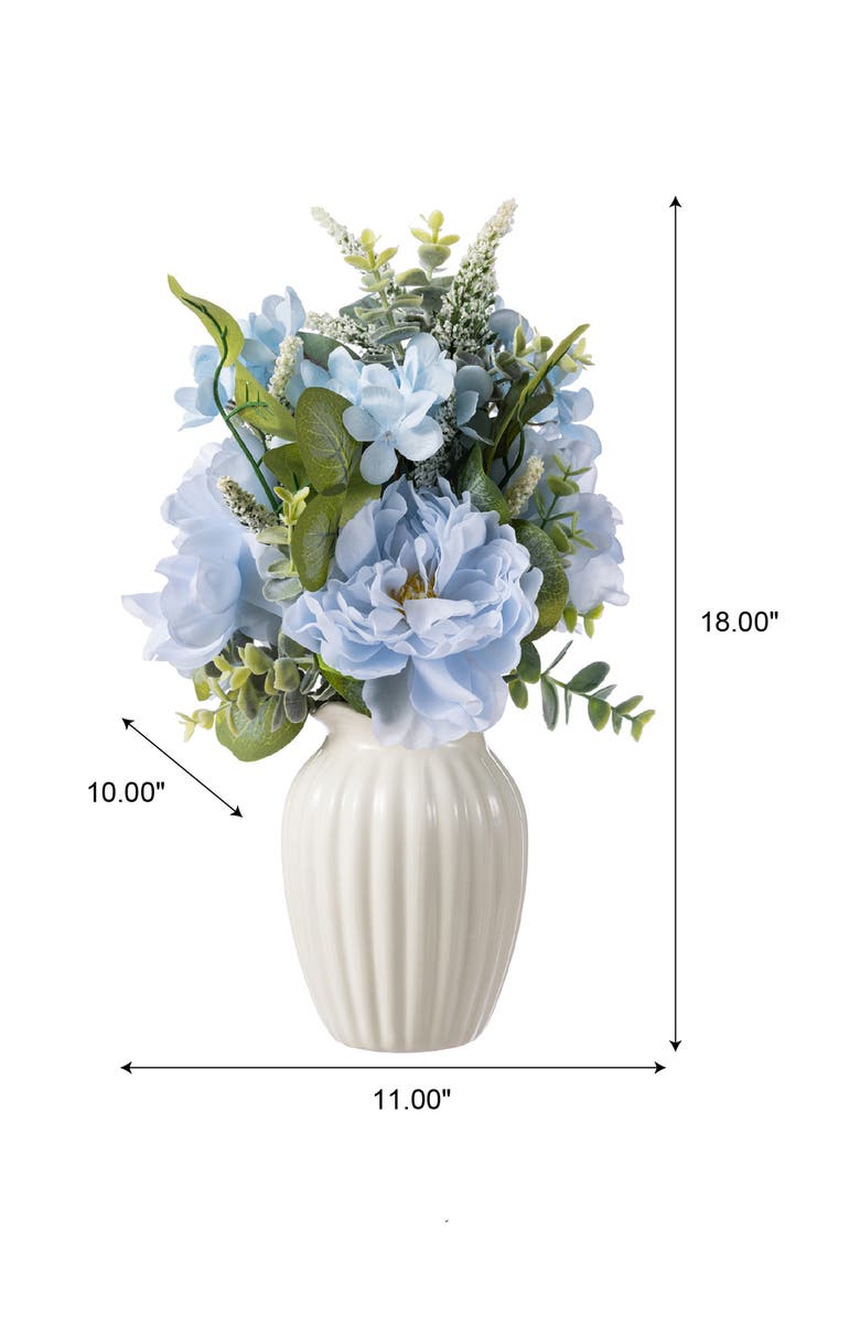 Glitzhome 18"H Blue Peony & Hydrangea with Ceramic Vase Centerpiece, Alternate, color, Blue
