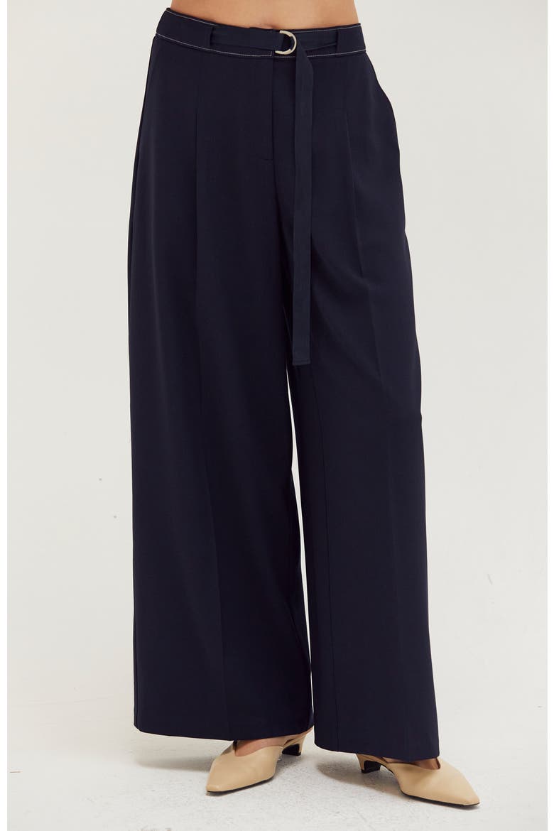 Contrast Stitch Belted Trousers, Main, color, Midnight Blue