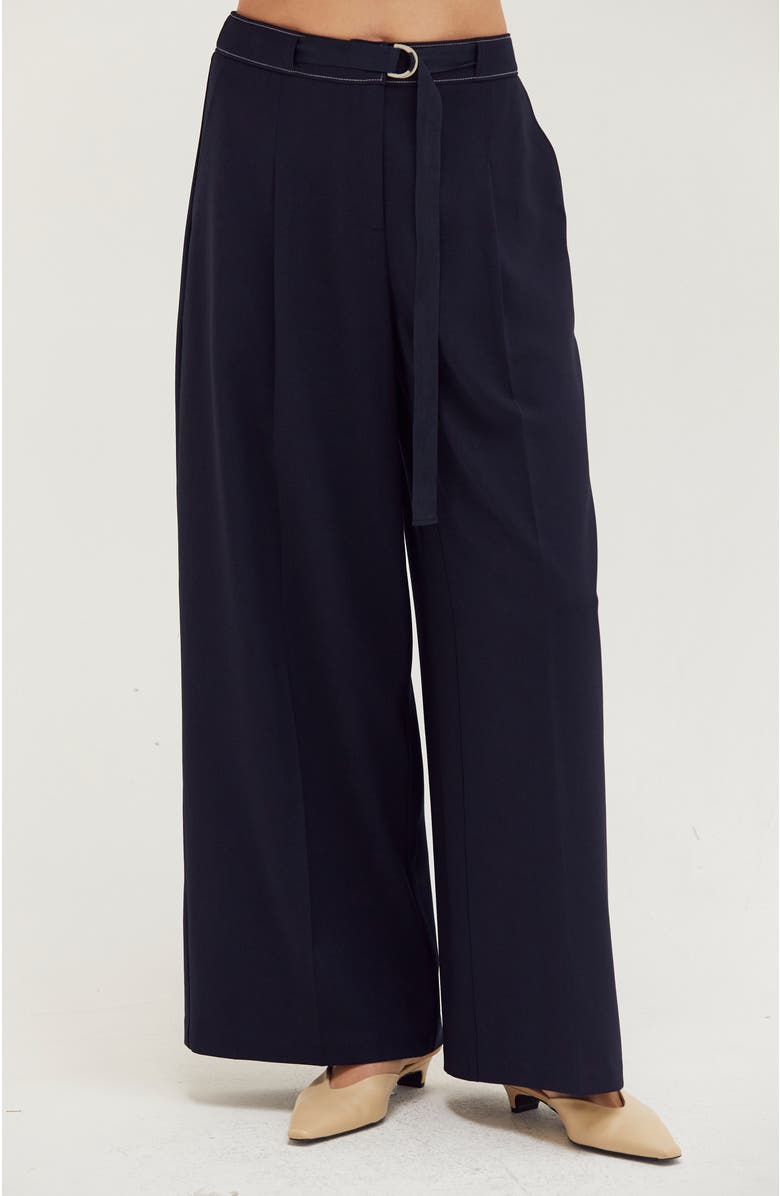 CRESCENT Contrast Stitch Belted Trousers, Main, color, Midnight Blue