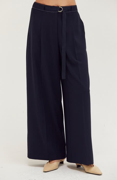 Contrast Stitch Belted Trousers
