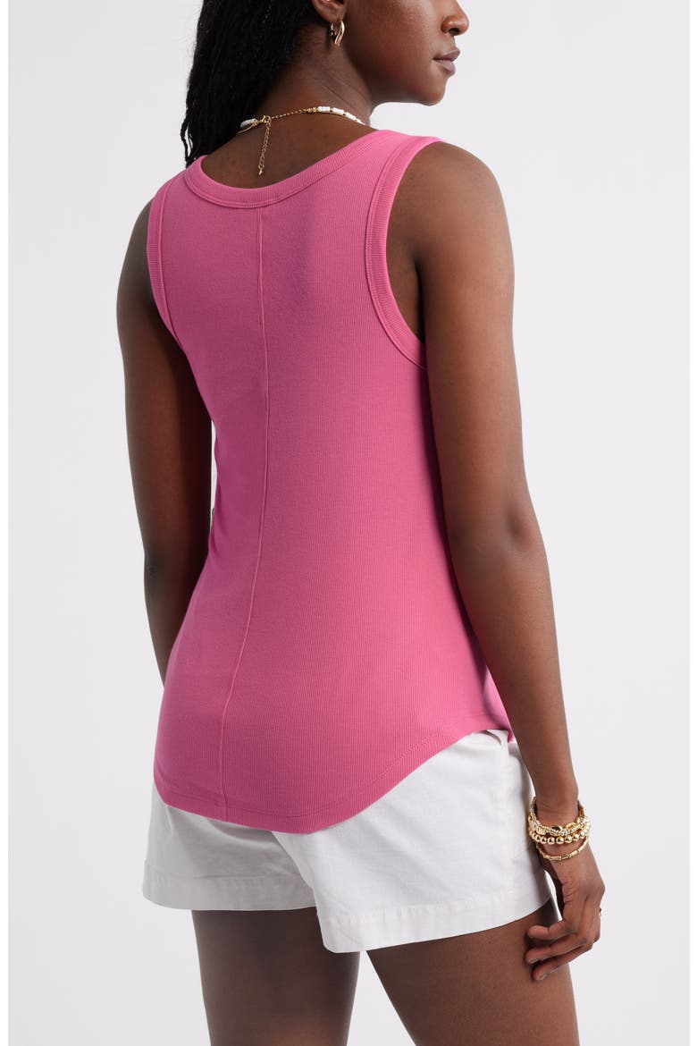 Cotton Blend Rib Henley Tank, Alternate, color, PINK SHOCK