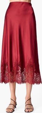 CAMI NYC Vivienne Floral Lace Panel Stretch Silk Midi Skirt