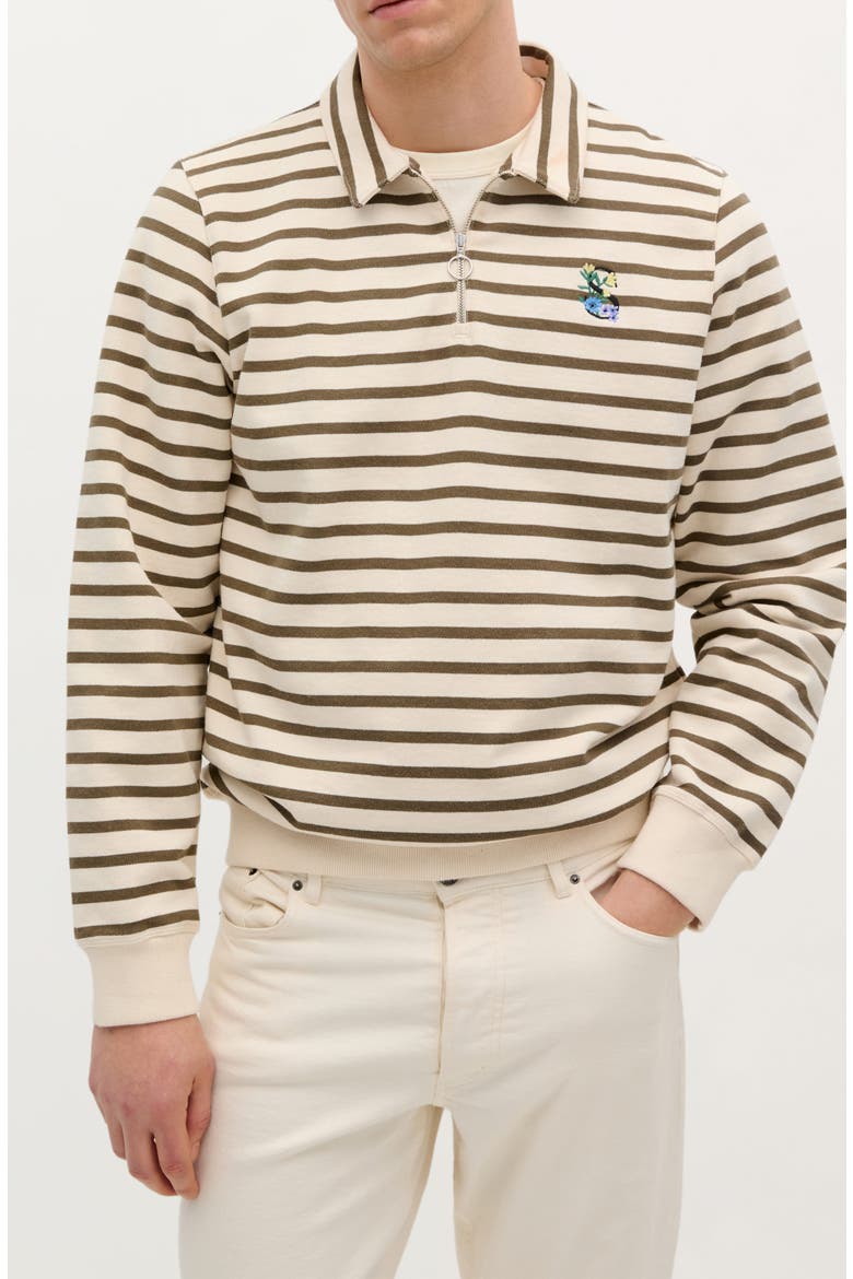 Stripes Zipper Sweater, Main, color, KHAKI