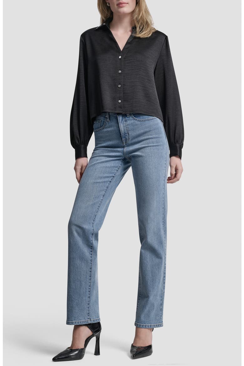 Grommet Collar Button-Up Shirt, Alternate, color, BLACK
