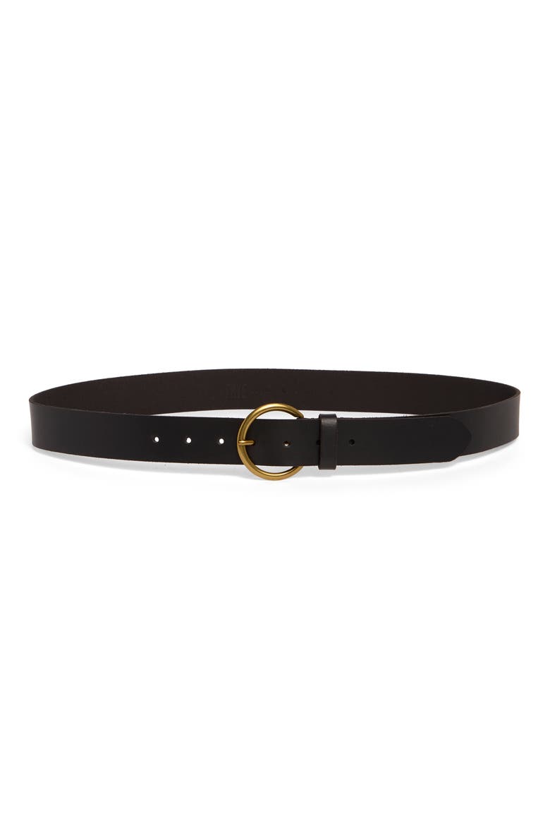 Flat Leather Belt, Main, color, BLACK