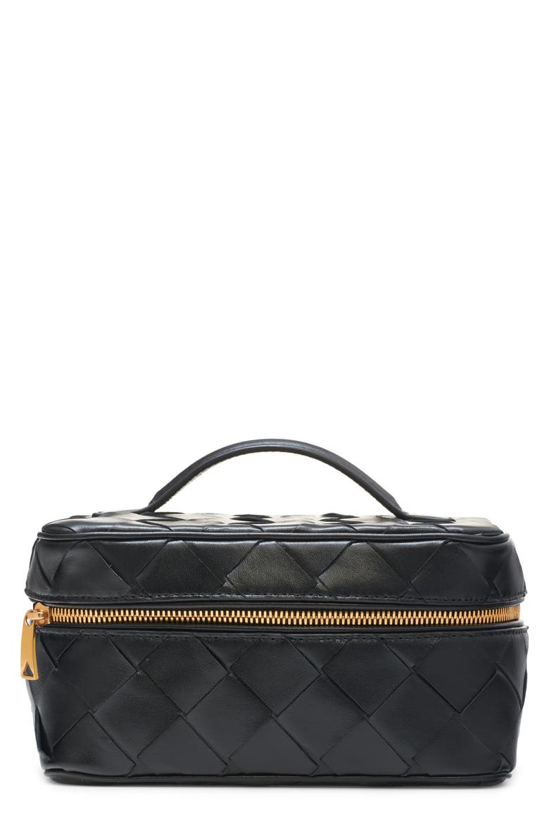 Intrecciato Leather East/West Vanity Case, Main, color, BLACK-GOLD