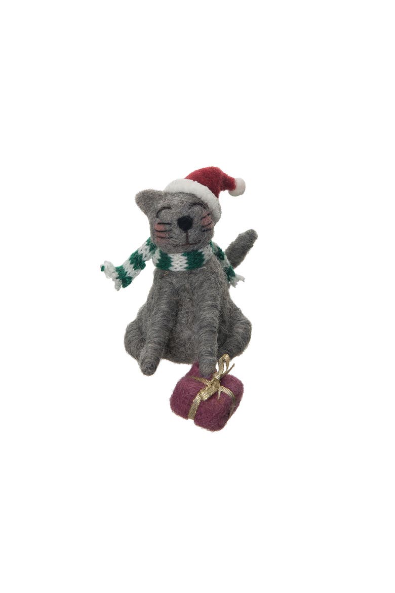 Grey Cat Santa Hat Figurine, Alternate, color, Gray