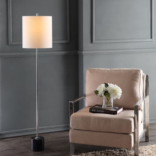 Jonathan Y Levitt 60.5" Marble/metal Led Floor Lamp, Black/chrome In Chrome