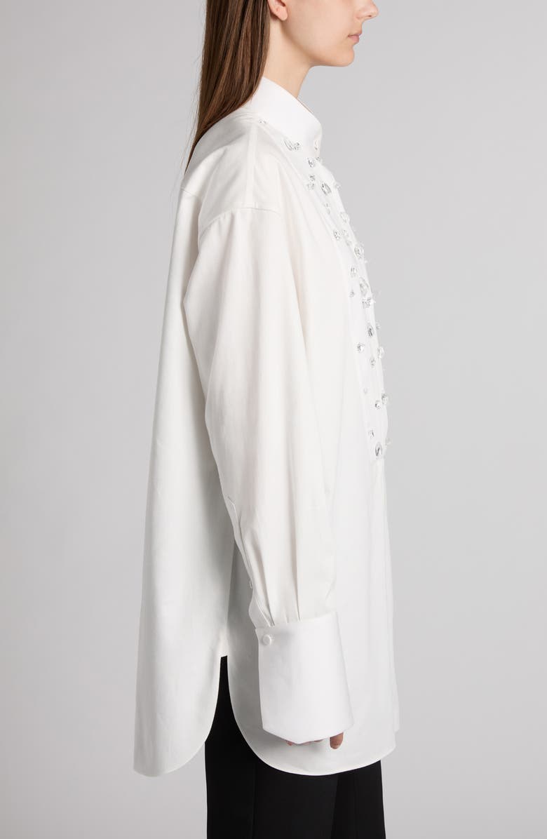 McQueen Crystal Embellished Cotton Button-Up Shirt, Alternate, color, 