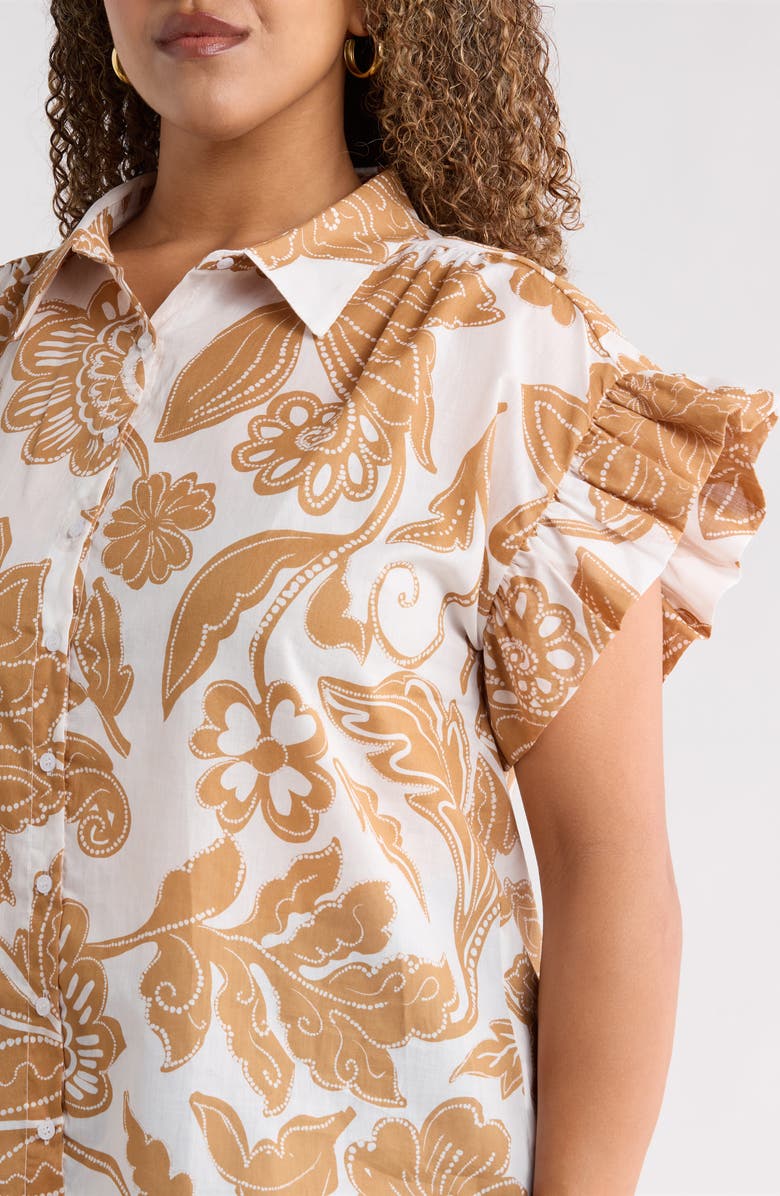 SUGARLIPS Nadya Floral Ina Short Sleeve Button-Up Shirt, Alternate, color, White-Biscuit